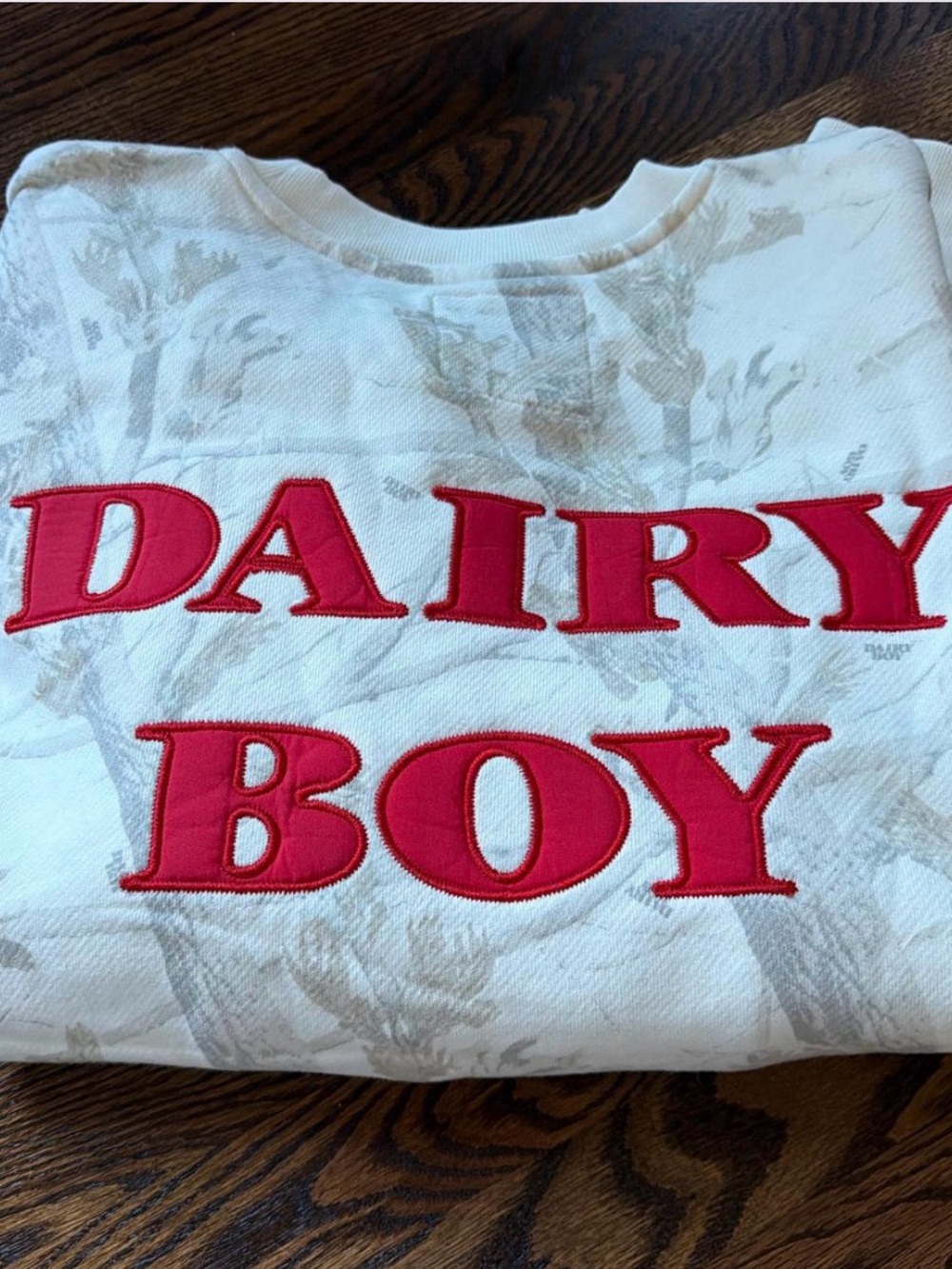 Cream Sweatshirt with Red 'DAIRY BOY' Applique